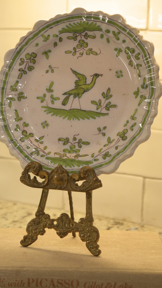 Antique Moustiers French Faience Bird Plate