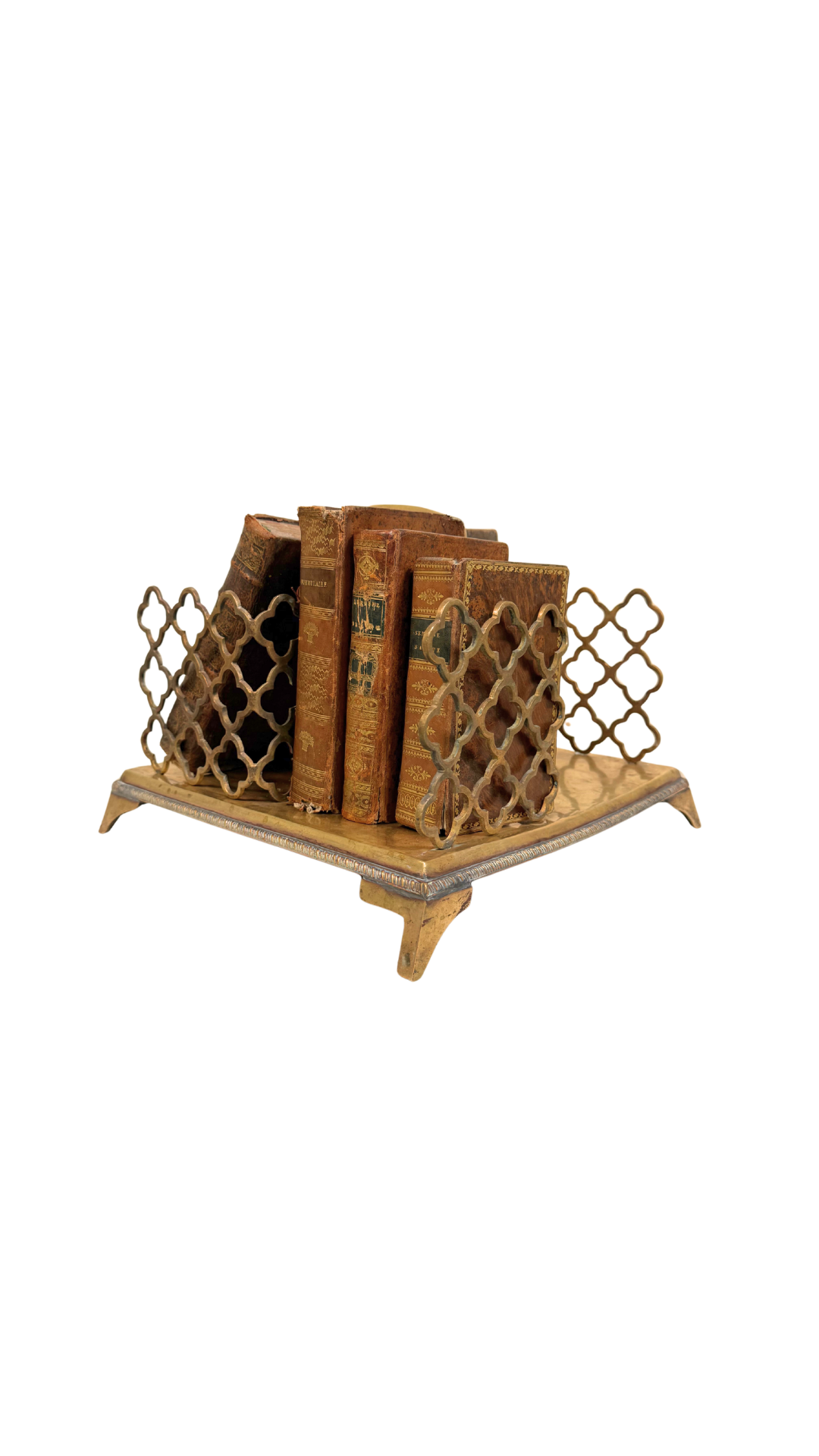 Vintage Brass Quatrefoil Book Caddy