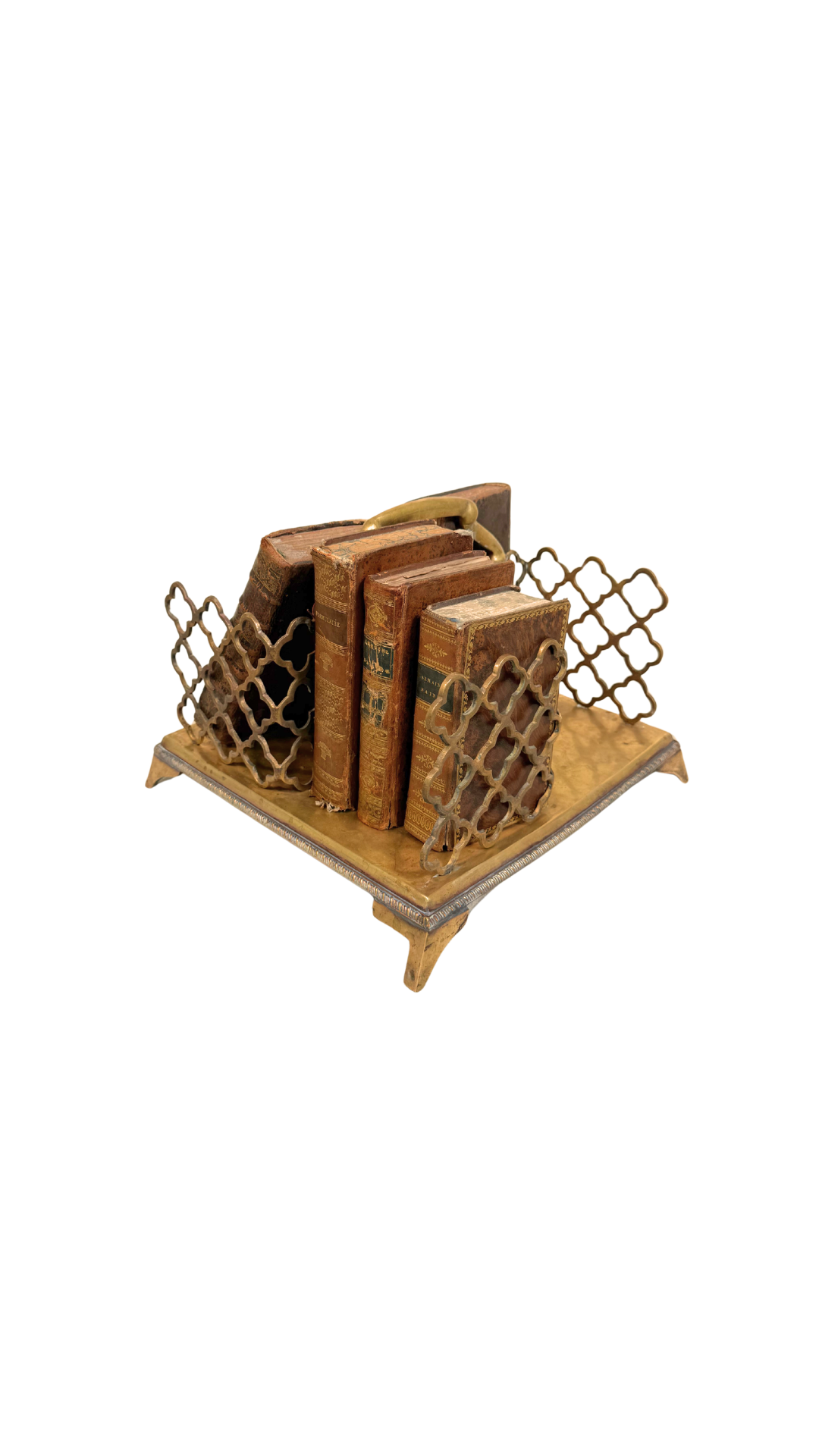 Vintage Brass Quatrefoil Book Caddy