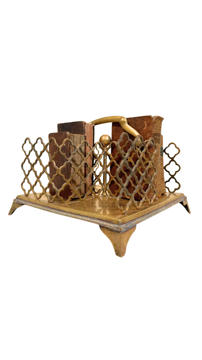 Vintage Brass Quatrefoil Book Caddy