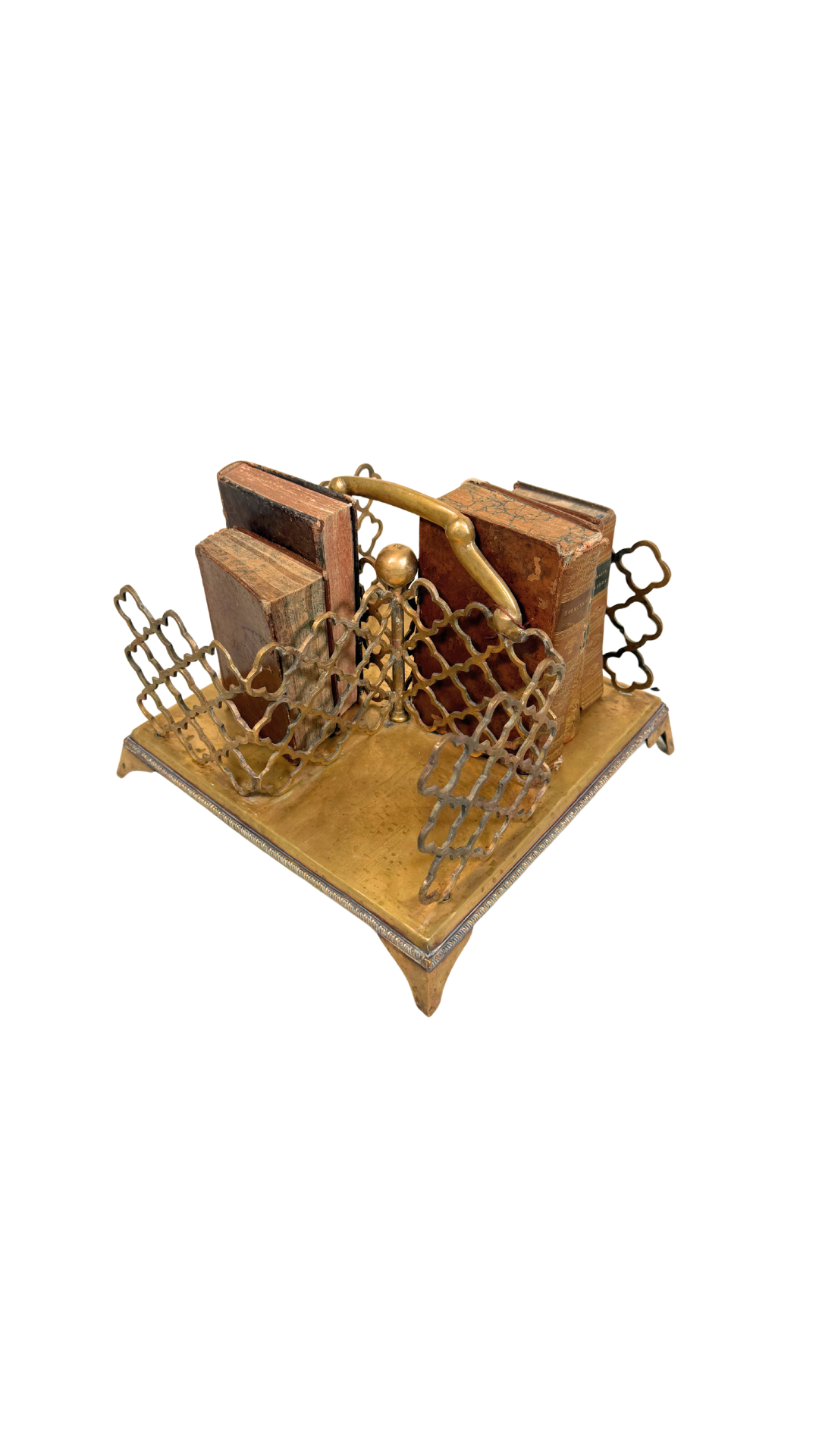 Vintage Brass Quatrefoil Book Caddy