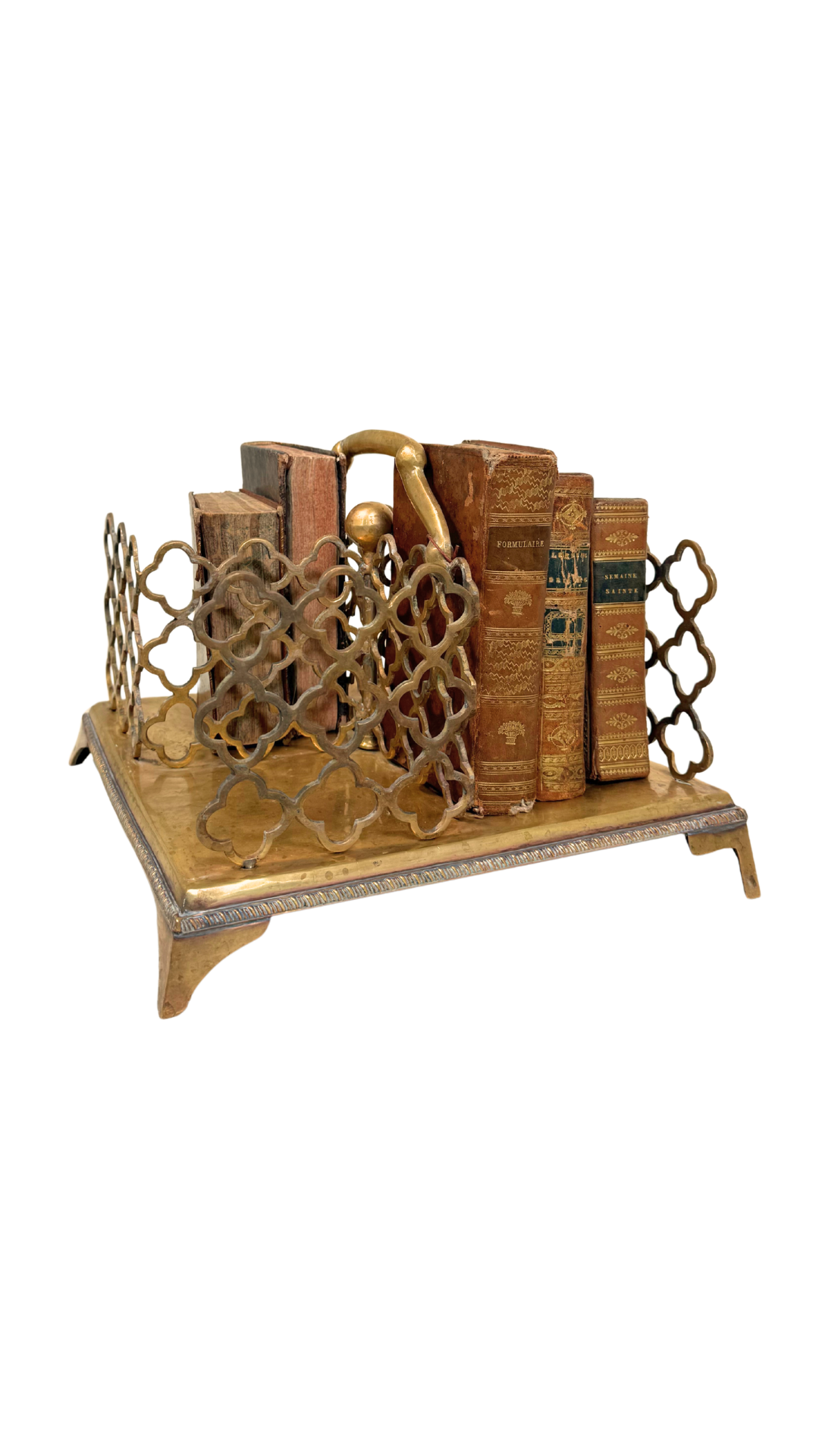 Vintage Brass Quatrefoil Book Caddy
