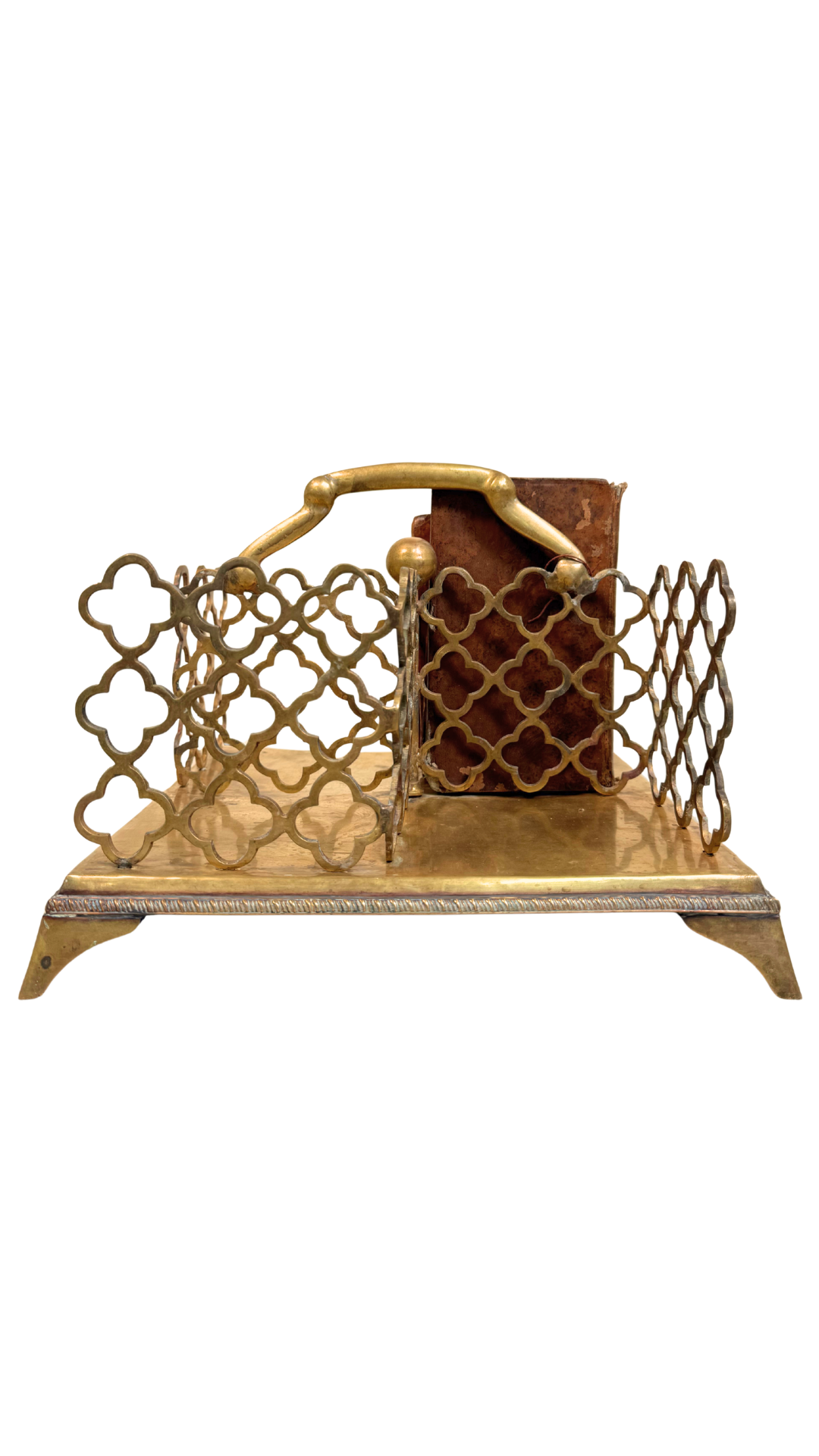 Vintage Brass Quatrefoil Book Caddy