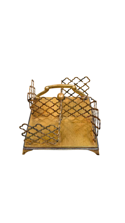 Vintage Brass Quatrefoil Book Caddy