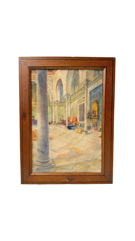 Courtyard Interior Watercolor by Wm. de Le Boeuf