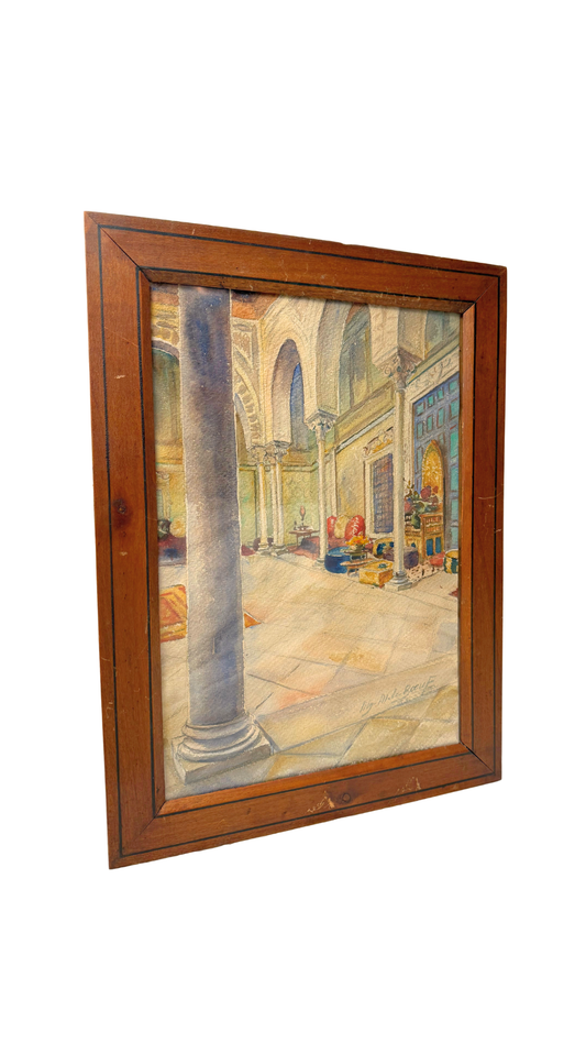 Courtyard Interior Watercolor by Wm. de Le Boeuf
