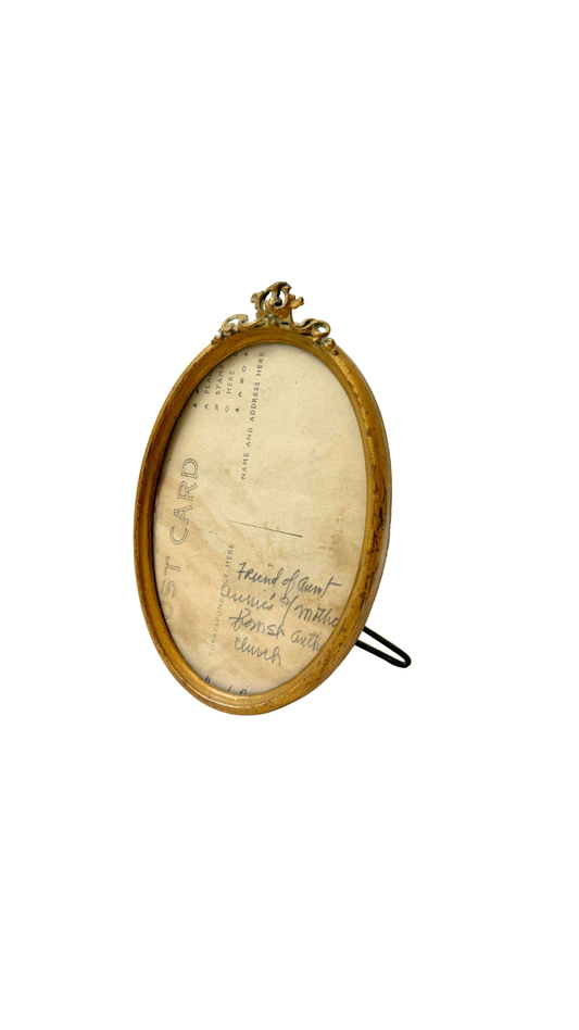 Vintage Oval Gilt Tabletop Frame with Crest Detail