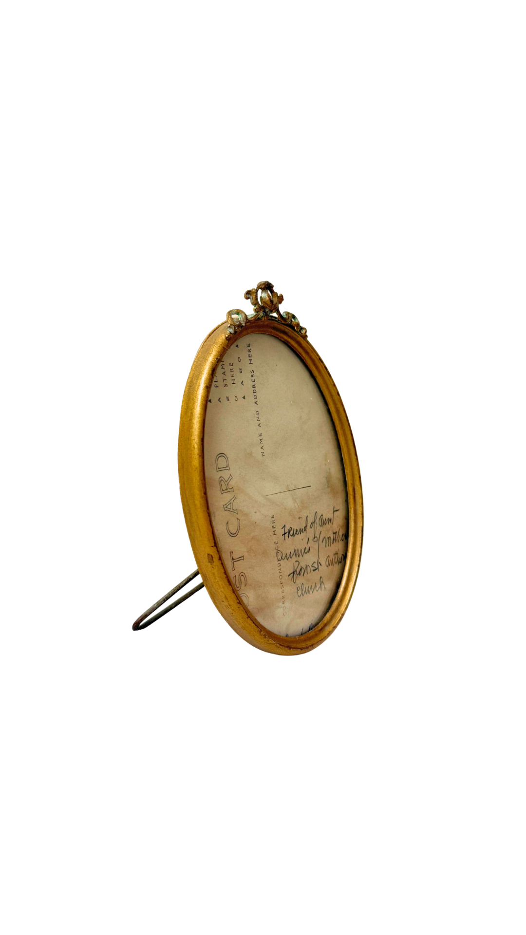 Vintage Oval Gilt Tabletop Frame with Crest Detail